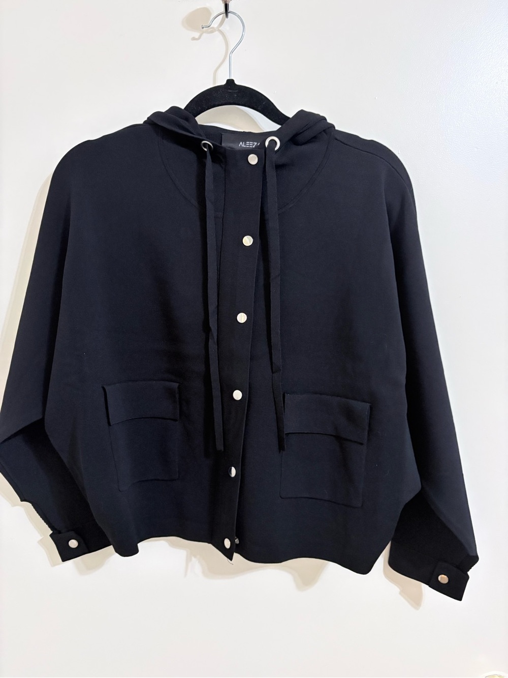 Aleeza Black Hooded Snap-Front Jacket